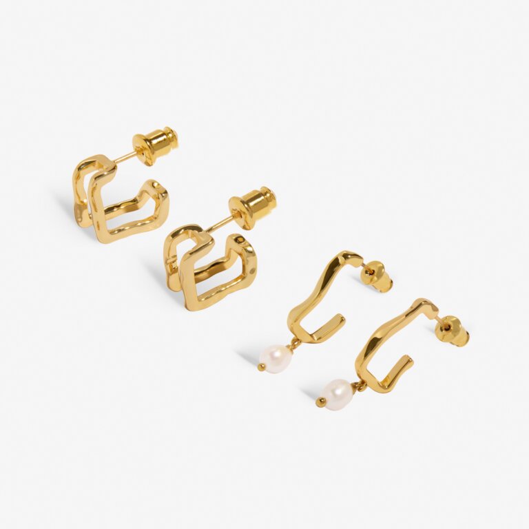 Textured Pearl Hoop Earring Stack In Gold-Tone Plating